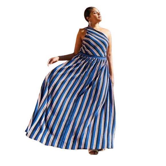 Soncy Multicolored Striped One Shoulder Maxi Dress Size 4X NWT - Picture 1 of 9